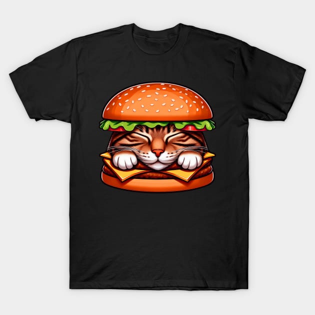 Tabby Cat is Sleeping inside a Hamburger Zzz T-Shirt by Plushism